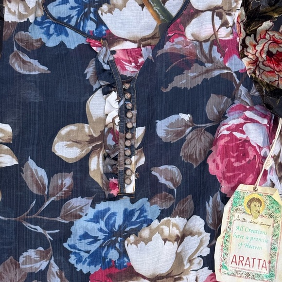 ARATTA SILENT JOURNEY Velvet Burnout Bell Sleeve Mixed Media Boho Blouse XS NWT - Picture 6 of 8